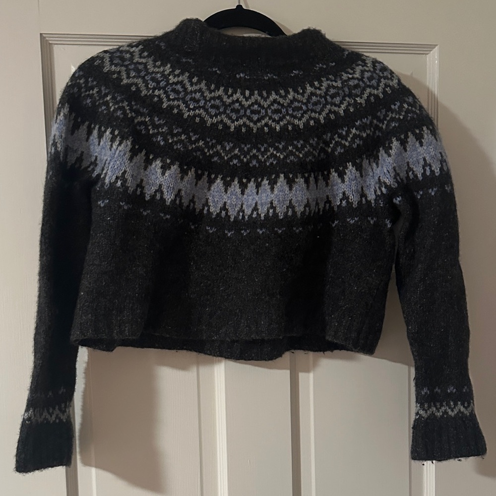J. Crew Charcoal and Light Blue Fair Isle Mockneck Sweater - Picture 4 of 4